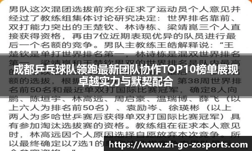 成都乒乓球队领跑最新团队协作TOP10榜单展现卓越实力与默契配合